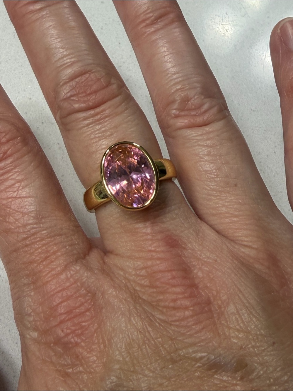 RecGirl1013 Sterling Silver Yellow Gold-Plated Bezel-Set Pink Stone